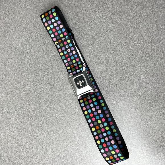 Buckle Down Ford Seatbelt Belt Metal Buckle Mustang Logo Polka Dot Mutli Nylon - Picture 5 of 9
